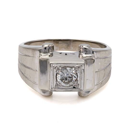 Marks Estate Dept 1 Men's Natural Diamond Fashion Ring in 14 Karat White Gold with 0.39ctw Round Diamonds, Clarity: I1, Color: I, Size: 10.5