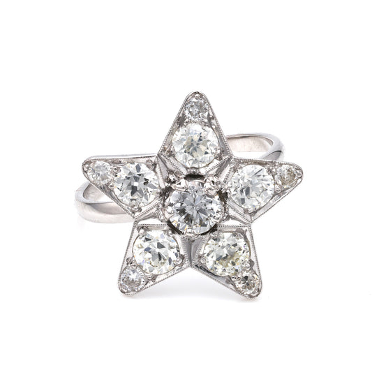 ReMARKable Estate M Estate Collection Natural Diamond Fashion Ring in 14 Karat Platinum White with 1.94ctw Old European Diamonds, Clarity: SI2-I1, Color: I/J