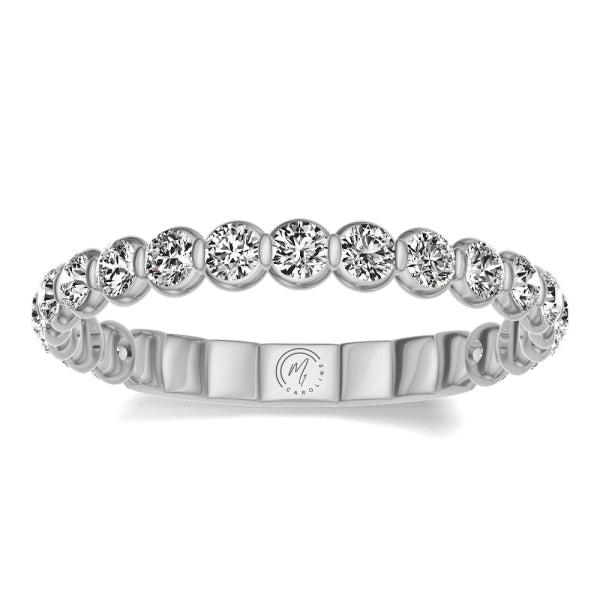 White gold band with round diamonds.