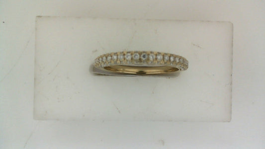 Yellow gold band with round diamonds.