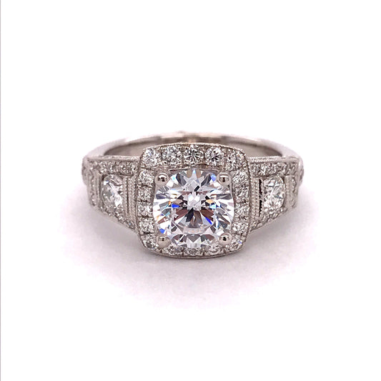 Halo diamond ring in white gold.