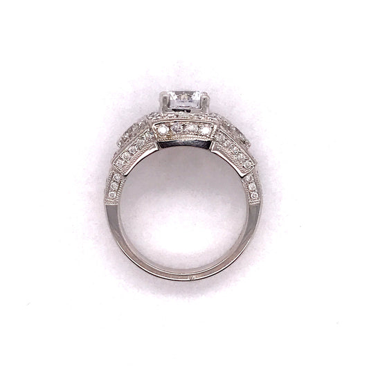 Halo diamond engagement ring in white gold.