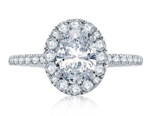 A. Jaffe Halo Hidden Accent Natural Diamond Semi-Mount Engagement Ring in 14 Karat White Gold with 50 Round Diamonds, 0.55ctw, Clarity: SI2, Color: G/H