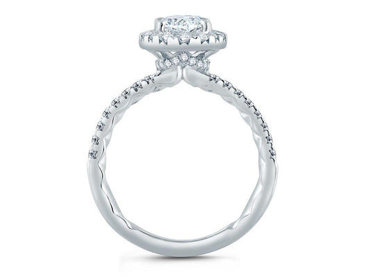 A. Jaffe Halo Hidden Accent Natural Diamond Semi-Mount Engagement Ring in 14 Karat White Gold with 50 Round Diamonds, 0.55ctw, Clarity: SI2, Color: G/H