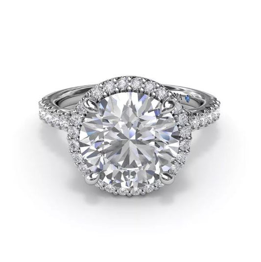 Fana Halo Hidden Accent Natural Diamond Semi-Mount Engagement Ring in 14 Karat White Gold with 58 Round Diamonds, 0.50ctw