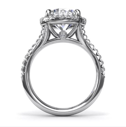 Fana Halo Hidden Accent Natural Diamond Semi-Mount Engagement Ring in 14 Karat White Gold with 58 Round Diamonds, 0.50ctw