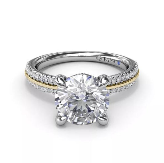 Fana Hidden Accent Natural Diamond Semi-Mount Engagement Ring in 14 Karat - 18 Karat White - Yellow Gold with 58 Round Diamonds 0.27ctw