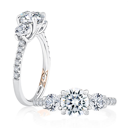 3-Stone Diamond Accent Mined Diamond Engagement Ring in 14 Karat White Gold with 0.65ctw Round Diamonds, Size 6
