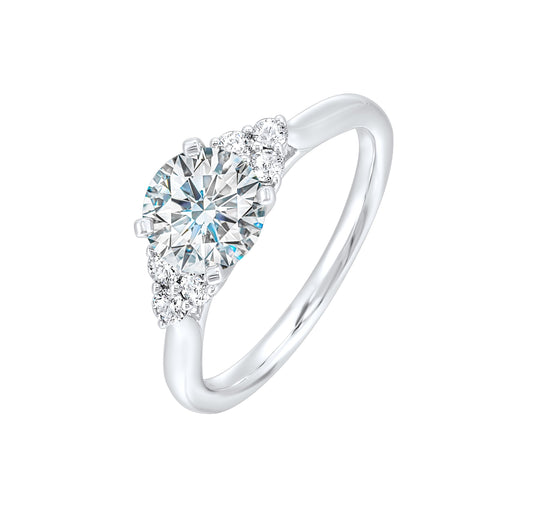 ReMARKable Designs Side Stone Natural Diamond Semi-Mount Engagement Ring in 14 Karat White Gold with 6 Round Diamonds totaling 0.19ctw