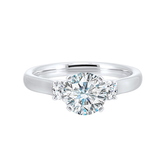 ReMARKable Designs Three Stone Natural Diamond Semi-Mount Engagement Ring in 14 Karat White Gold with 2 Round Diamonds totaling 0.24ctw