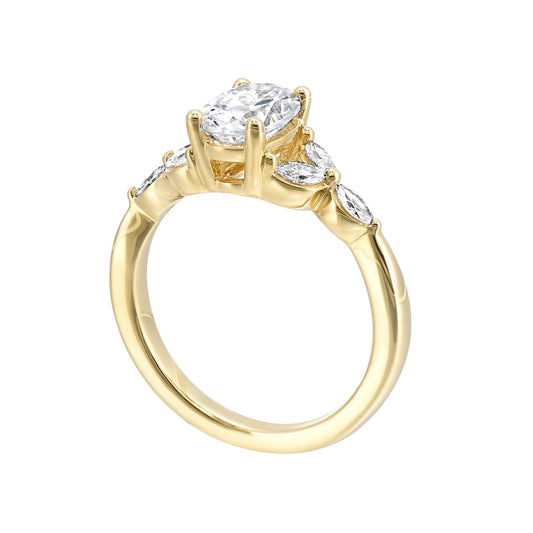 ReMARKable Designs Side Stone Natural Diamond Semi-Mount Engagement Ring in 14 Karat Yellow Gold with 6 Marquise Diamonds, 0.32ctw