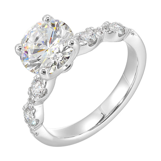 ReMARKable Designs Hidden Accent Natural Diamond Semi-Mount Engagement Ring in 14 Karat White Gold with 14 Round Diamonds, 0.48ctw