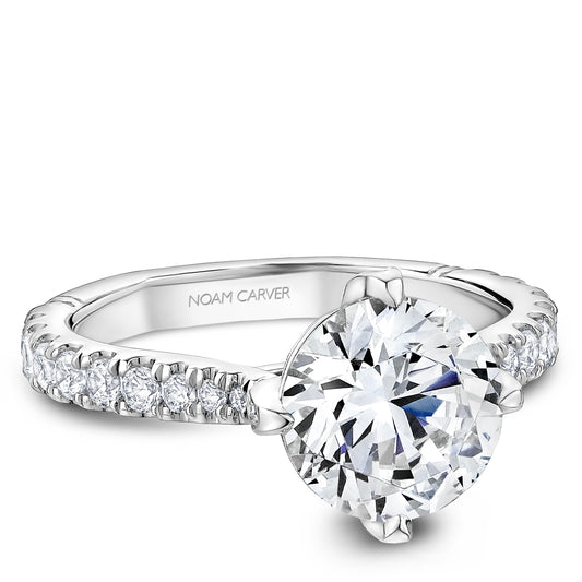 Noam Carver Hidden Accent Natural Diamond Semi-Mount Engagement Ring in 14 Karat White Gold with 44 Round Diamonds 0.46ctw