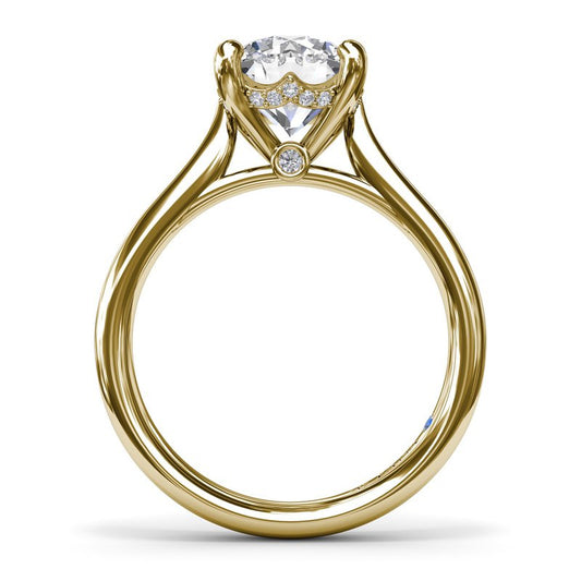 Hidden Accent Solitaire Natural Diamond Semi-Mount Engagement Ring in 14 Karat White - Yellow Round Diamond, totaling 0.07ctw