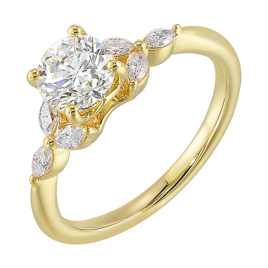 ReMARKable Designs Side Stone Natural Diamond Semi-Mount Engagement Ring in 14 Karat Yellow Gold with 6 Marquise Diamonds, 0.20ctw
