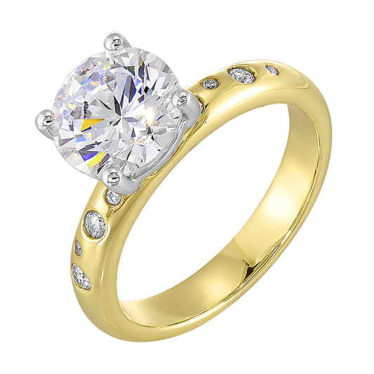 ReMARKable Designs Side Stone Natural Diamond Semi-Mount Engagement Ring in 14 Karat White - Yellow with 8 Round Diamonds, 0.10ctw