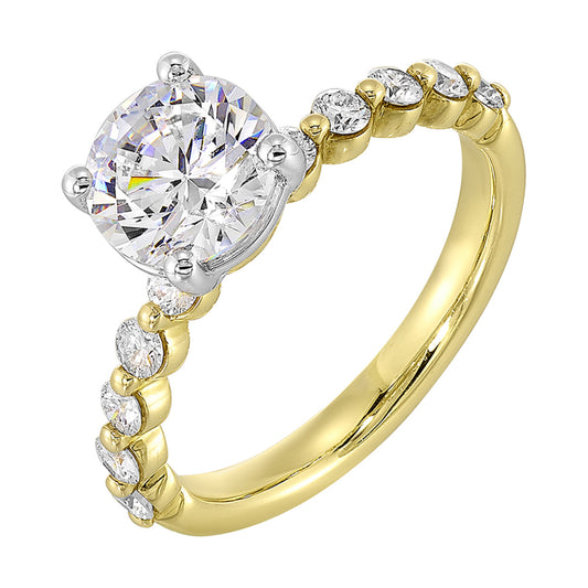 ReMARKable Designs Side Stone Natural Diamond Semi-Mount Engagement Ring in 14 Karat Yellow Gold with 10 Round Diamonds, 0.37ctw