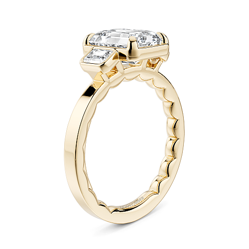 Noam Carver Side Stone Natural Diamond Semi-Mount Engagement Ring in 14 Karat Yellow Gold with 2 Emerald Diamonds, Color: F/G, Clarity: VS1-VS2, totaling 0.40ctw