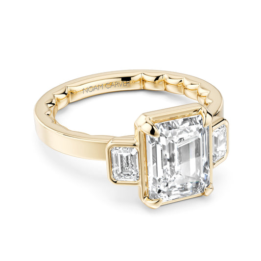 Noam Carver Side Stone Natural Diamond Semi-Mount Engagement Ring in 14 Karat Yellow Gold with 2 Emerald Diamonds, Color: F/G, Clarity: VS1-VS2, totaling 0.40ctw