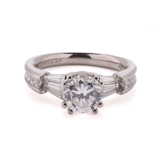 ReMARKable Estate Side Stone Natural Diamond Semi-Mount Engagement Ring in Platinum White with 1 Round Cubic Zirconium