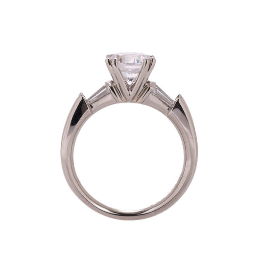 ReMARKable Estate Side Stone Natural Diamond Semi-Mount Engagement Ring in Platinum White with 1 Round Cubic Zirconium
