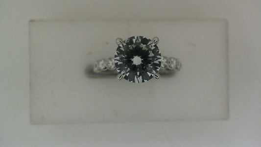 A. Jaffe Hidden Accent Side Stone Natural Diamond Semi-Mount Engagement Ring in 14 Karat White Gold with 27 Round Diamonds, Color: G, Clarity: SI1-SI2, totaling 0.58ctw