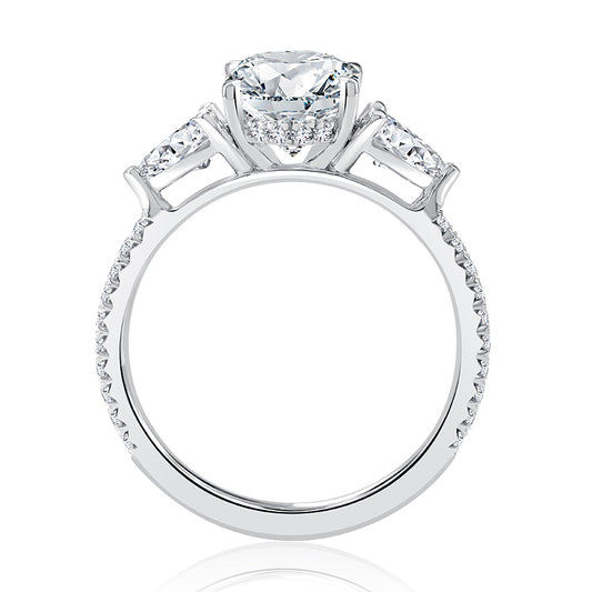 A. Jaffe Side Stone Natural Diamond Semi-Mount Engagement Ring in 14 Karat White Gold with 6 Oval Diamonds, Color: G, Clarity: SI1-SI2, totaling 0.60ctw