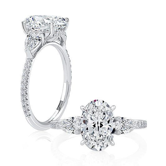 A. Jaffe Side Stone Natural Diamond Semi-Mount Engagement Ring in 14 Karat White Gold with 6 Oval Diamonds, Color: G, Clarity: SI1-SI2, totaling 0.60ctw