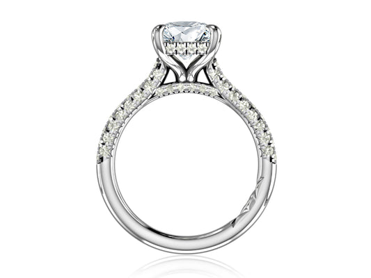 A. Jaffe Side Stone Natural Diamond Semi-Mount Engagement Ring in 14 Karat White Gold with 6 Oval Diamonds, Color: G, Clarity: SI1-SI2, totaling 0.60ctw
