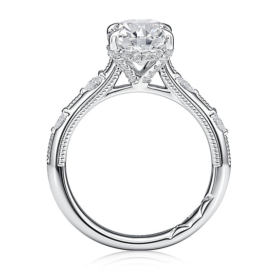 A. Jaffe Side Stone Natural Diamond Semi-Mount Engagement Ring in 14 Karat White Gold with 6 Oval Diamonds, Color: G, Clarity: SI1-SI2, totaling 0.60ctw