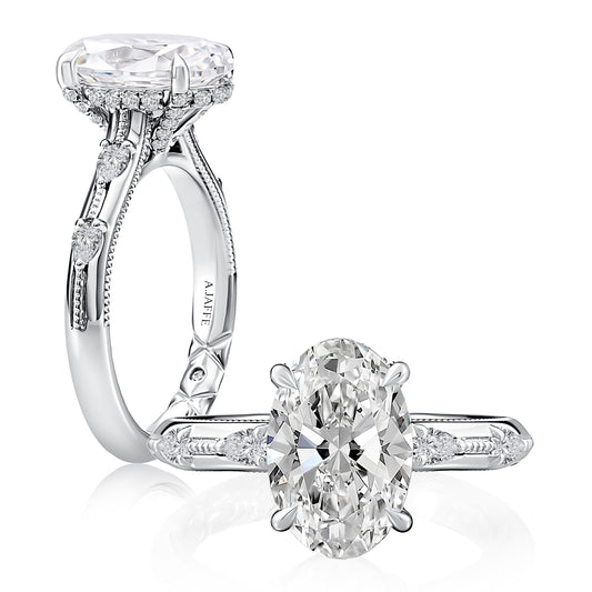 A. Jaffe Side Stone Natural Diamond Semi-Mount Engagement Ring in 14 Karat White Gold with 6 Oval Diamonds, Color: G, Clarity: SI1-SI2, totaling 0.60ctw