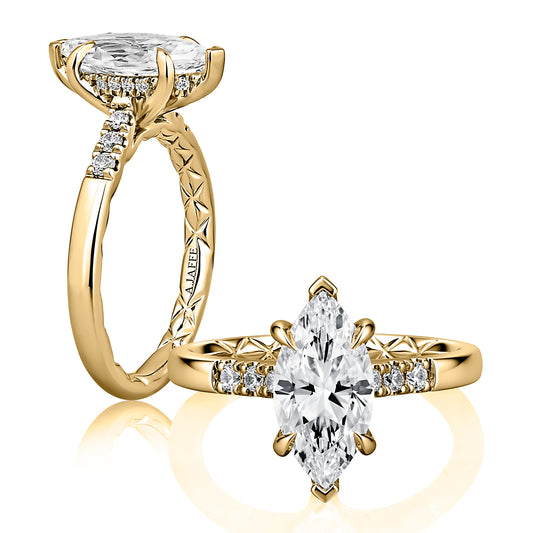 A. Jaffe Natural Diamond Hidden Accent Semi-Mount Engagement Ring in 14 Karat Yellow Gold with 0.16ctw Round Diamonds