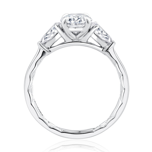A. Jaffe Natural Diamond Three Stone Semi-Mount Engagement Ring in 14 Karat White Gold with 2 Pear Diamonds, 0.50ctw