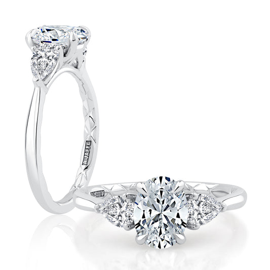 A. Jaffe Natural Diamond Three Stone Semi-Mount Engagement Ring in 14 Karat White Gold with 2 Pear Diamonds, 0.50ctw
