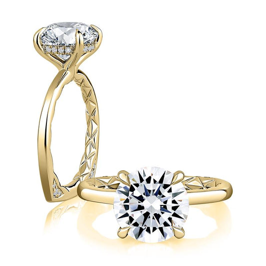 A. Jaffe Natural Diamond Three Stone Semi-Mount Engagement Ring in 14 Karat Yellow Gold with 2 Round Diamonds, 0.50ctw