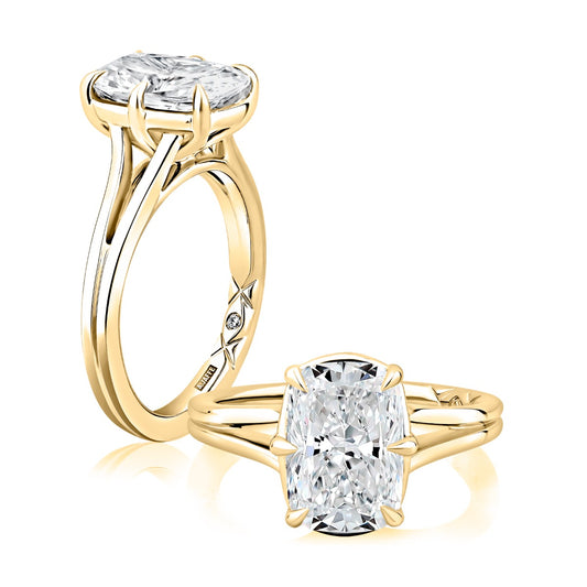 A. Jaffe Natural Diamond Three Stone Semi-Mount Engagement Ring in 14 Karat Yellow Gold with 2 Pear Diamonds, 0.50ctw