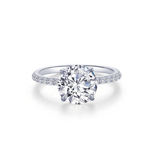Lafonn Side Stone Simulated Diamond Engagement Ring in Platinum Bonded Sterling Silver White with 15 Round Simulated Diamonds, totaling 3.00ctw