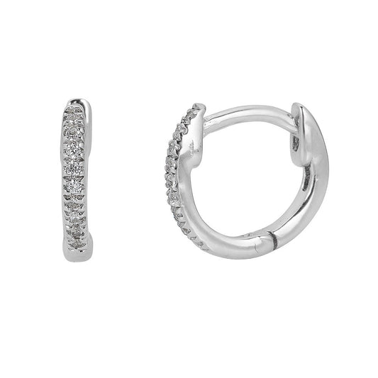 Huggie Natural Diamond Earrings in 14 Karat White with 0.04ctw Round Diamond