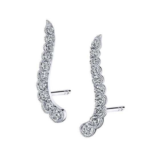 Diamond crawler earrings with round stones.