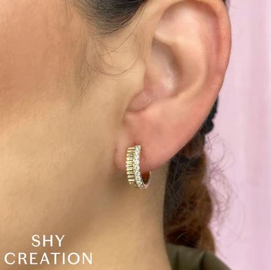 Shy Creations Small Hoop Natural Diamond Earrings in 14 Karat Yellow Gold with 0.34ctw Round Diamonds