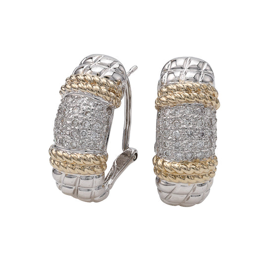 Marks Estate Dept 1 Estate Collection Natural Diamond Earrings in Sterling Silver 18 Karat White Yellow