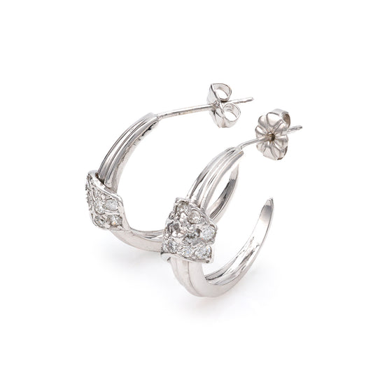 Marks Estate Dept 1 M Estate Collection J Hoop Natural Diamond Earrings in 14 Karat White Gold with 0.50ctw Round Diamonds, Clarity: SI1-SI2, Color: H/I