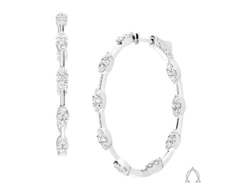 ReMARKable Designs Large Hoop Natural Diamond Earrings in 18 Karat White Gold with 1.96ctw Round Diamonds, Hinged Snap Closure