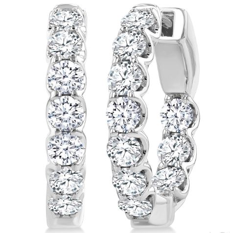 ReMARKable Designs Small Hoop Natural Diamond Earrings in 14 Karat White Gold with 2.00ctw Round Diamonds