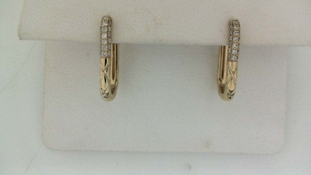 14K yellow gold hoop earrings with diamonds.