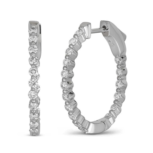 ReMARKable Designs Medium Hoop Natural Diamond Earrings in 14 Karat White Gold with 1.02ctw Round Diamonds