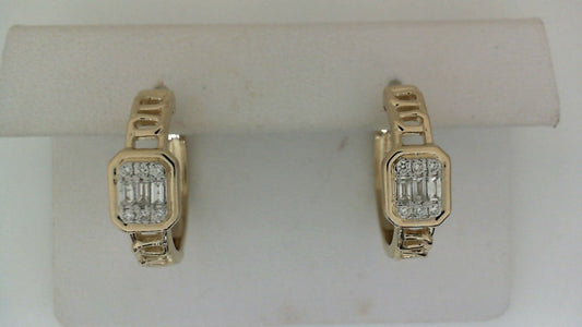 ReMARKable Designs Small Hoop Natural Diamond Earrings in 14 Karat Yellow Gold with 0.25ctw Round Diamonds