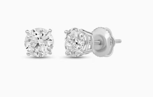 ReMARKable Designs Earth Mined Diamond Stud Earrings in 14 Karat White Gold with 3.03ctw Round Diamonds, Clarity: I2, Color: I/J
