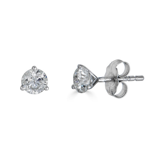 Round diamond studs in white gold setting.
