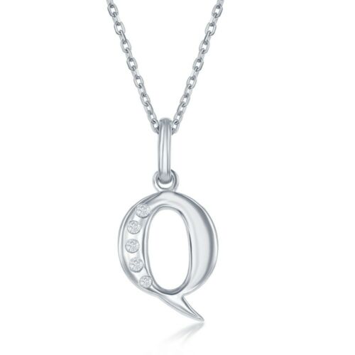 ReMARKable Designs Initial Natural Diamond Necklace in Sterling Silver White with 0.03ctw Round Diamonds, Cable Link Chain, Lobster Claw Clasp